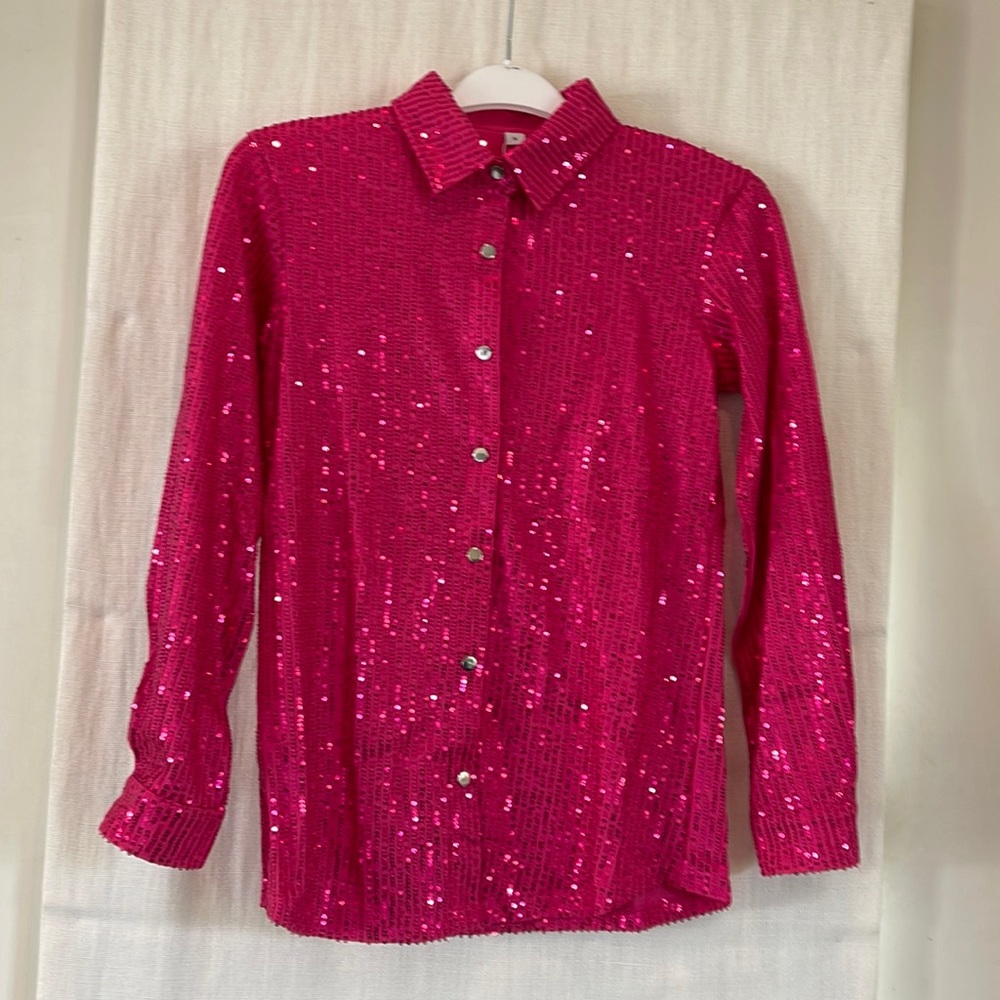 Hot pink long sleeve sequence top